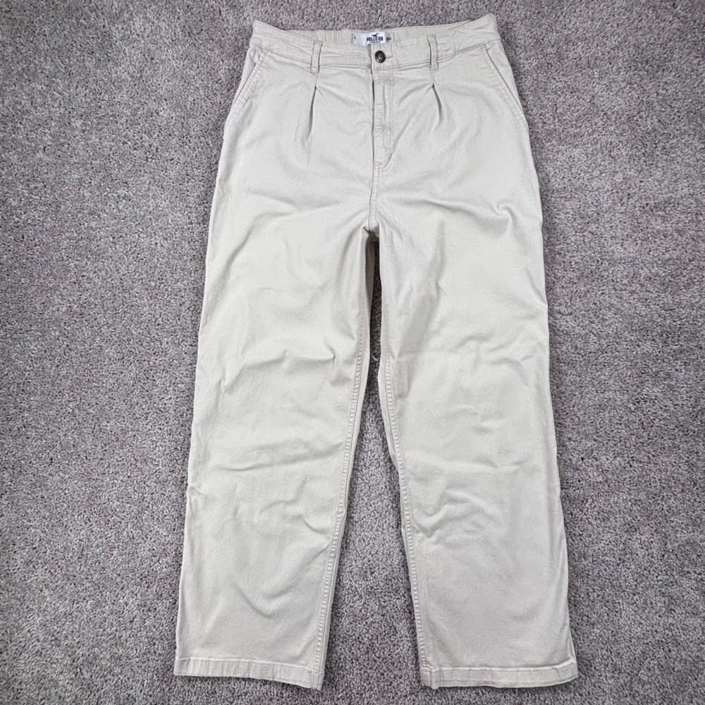 Hollister Womens Ultra High-Rise Pleated Straight Leg Chino Pants Khaki Size L